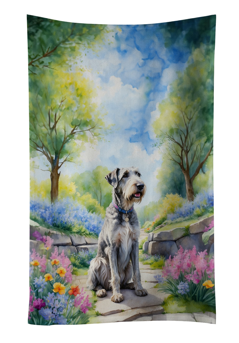 Irish Wolfhound Spring Path Kitchen Towel Velour Plush Front and Cotton Loop Back Machine Washable