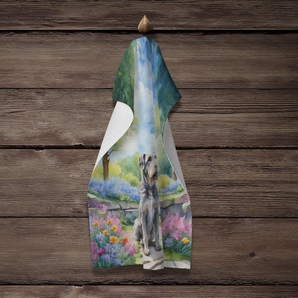 Irish Wolfhound Spring Path Kitchen Towel Velour Plush Front and Cotton Loop Back Machine Washable