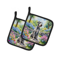 Irish Wolfhound Spring Path Pot Holder Set of 2 Heat Resistant Quilted Hot Pads 7.5 x 7.5 Inch, Insulated Kitchen Trivets for Cooking & Baking