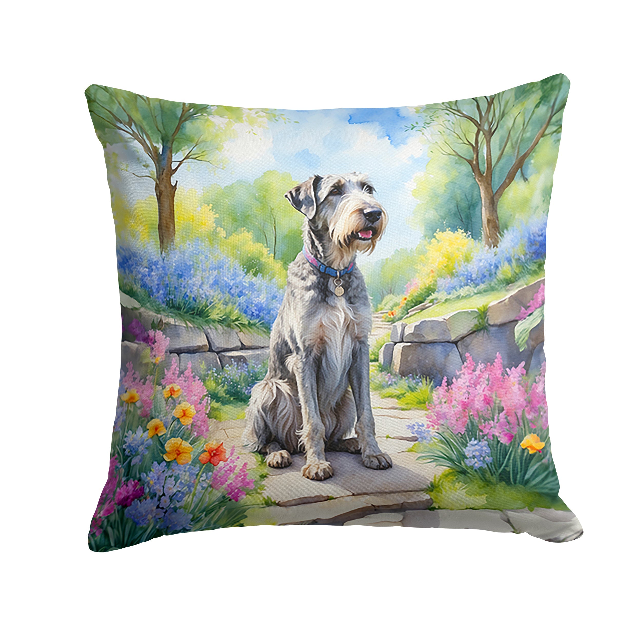 Irish Wolfhound Spring Path Decorative Throw Pillow 18x18 Indoor Outdoor Accent Cushion, Fabric Cover with Insert for Sofa, Bed, Porch & Living Room