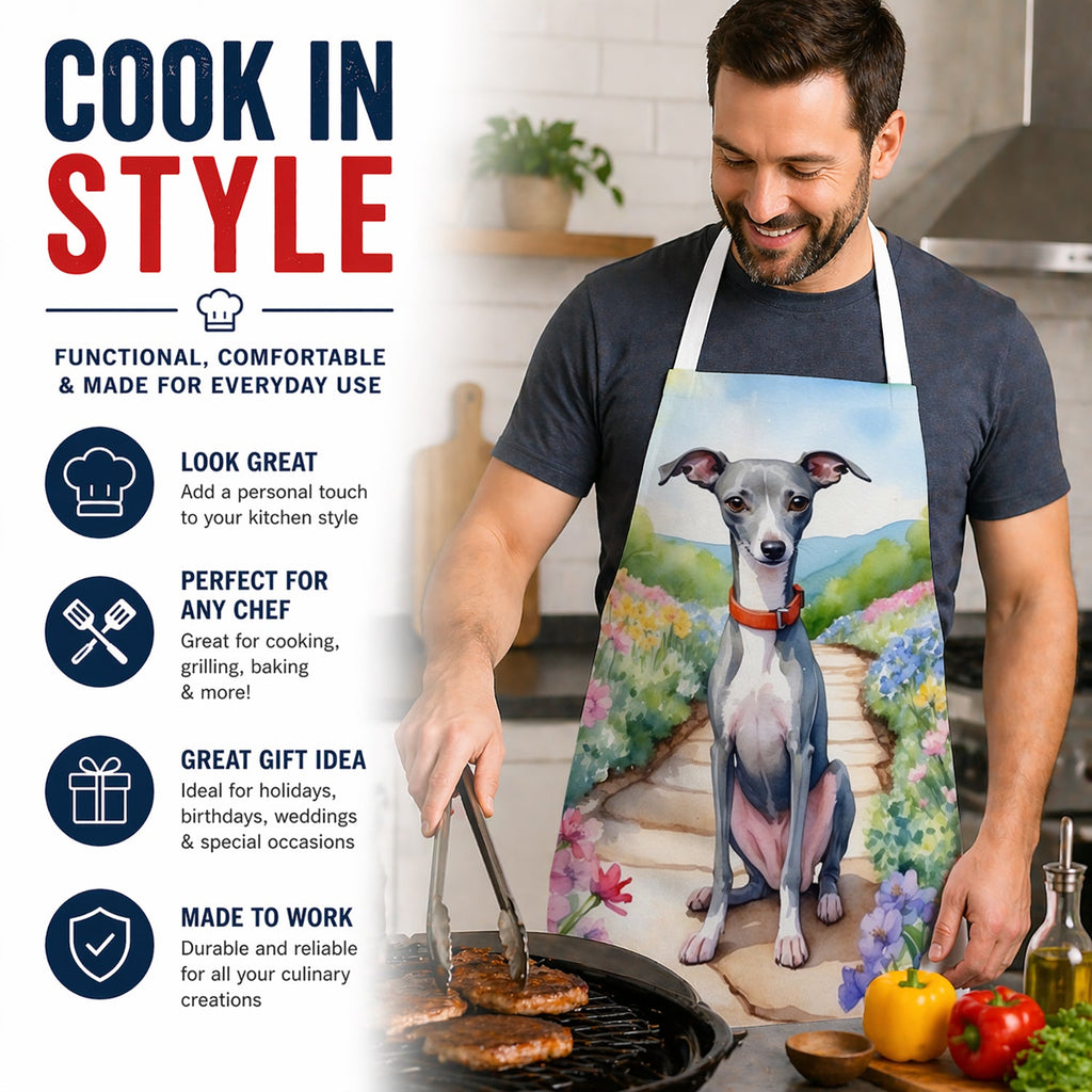 Italian Greyhound Spring Path Apron Cooking Kitchen Server Baking Crafts Gardening for Adult Women Men, Unisex, Large, Multicolor