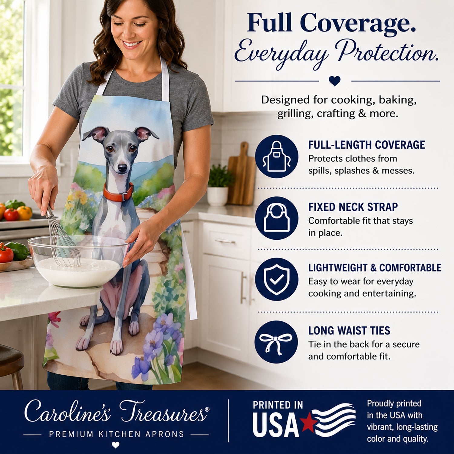 Italian Greyhound Spring Path Apron Cooking Kitchen Server Baking Crafts Gardening for Adult Women Men, Unisex, Large, Multicolor