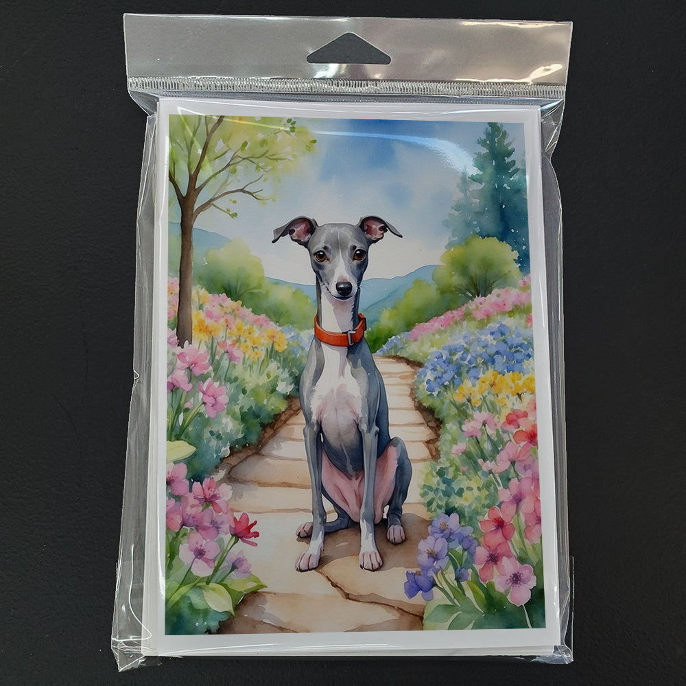 Italian Greyhound Spring Path Greeting Cards Pack of 8 Blank Cards with Envelopes Whimsical A7 Size 5x7