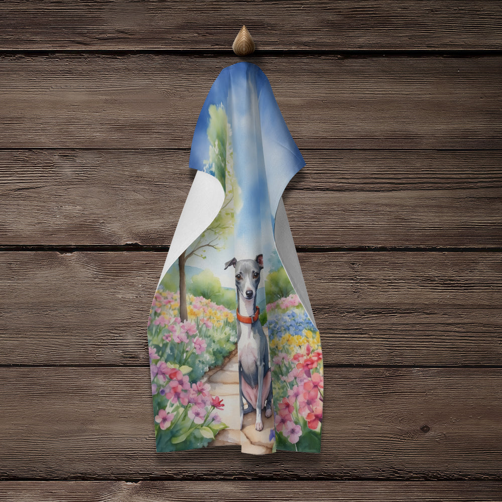 Italian Greyhound Spring Path Kitchen Towel Velour Plush Front and Cotton Loop Back Machine Washable