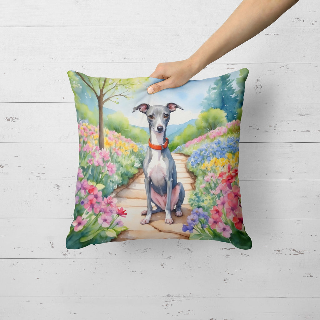 Italian Greyhound Spring Path Decorative Throw Pillow 18x18 Indoor Outdoor Accent Cushion, Fabric Cover with Insert for Sofa, Bed, Porch & Living Room