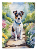 Jack Russell Terrier Spring Path House Flag 28x40 Porch Sleeve Pole Decorative Outside Yard Banner Artwork Wall Hanging, Polyester