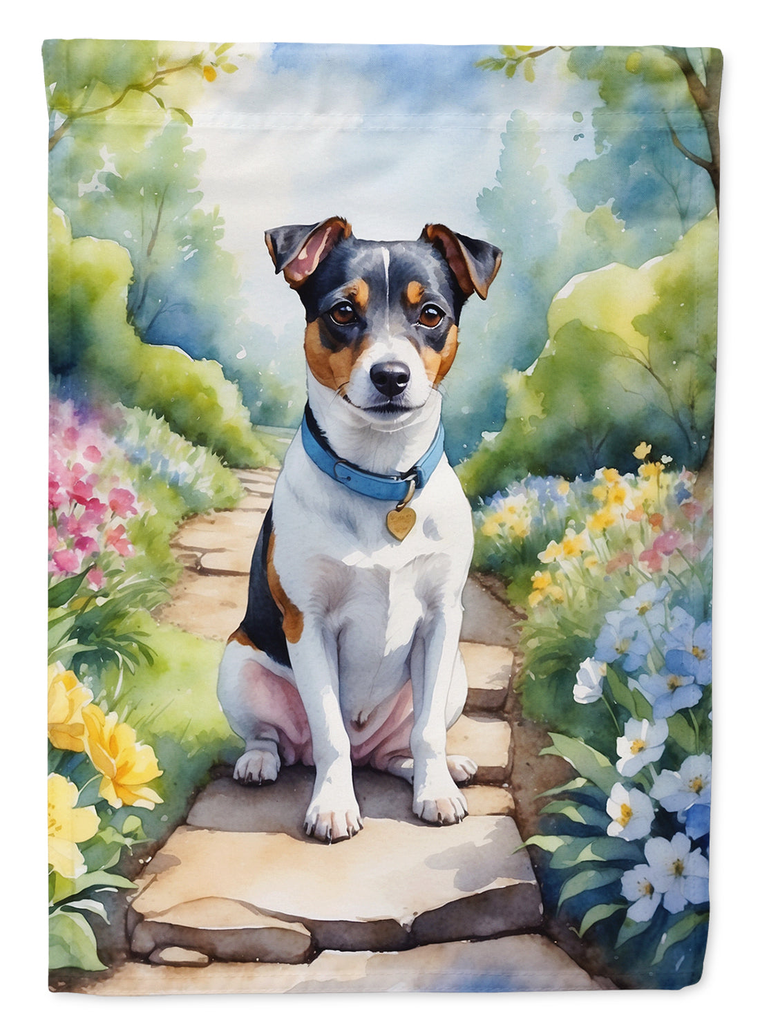 Jack Russell Terrier Spring Path House Flag 28x40 Porch Sleeve Pole Decorative Outside Yard Banner Artwork Wall Hanging, Polyester