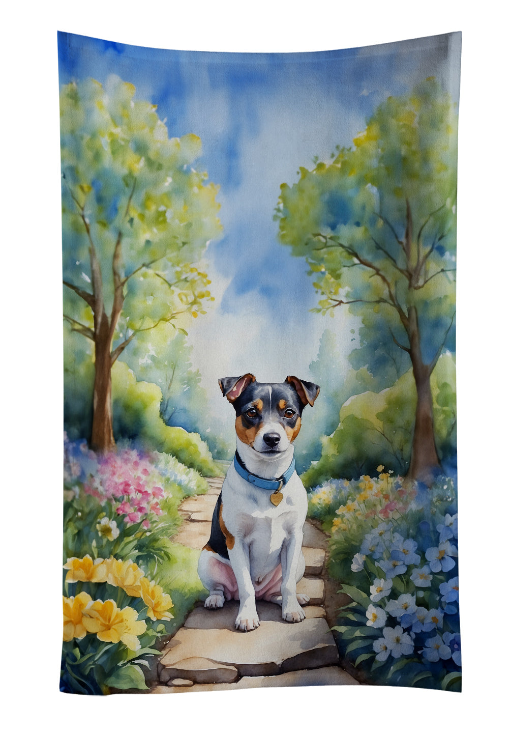 Jack Russell Terrier Spring Path Kitchen Towel Velour Plush Front and Cotton Loop Back Machine Washable