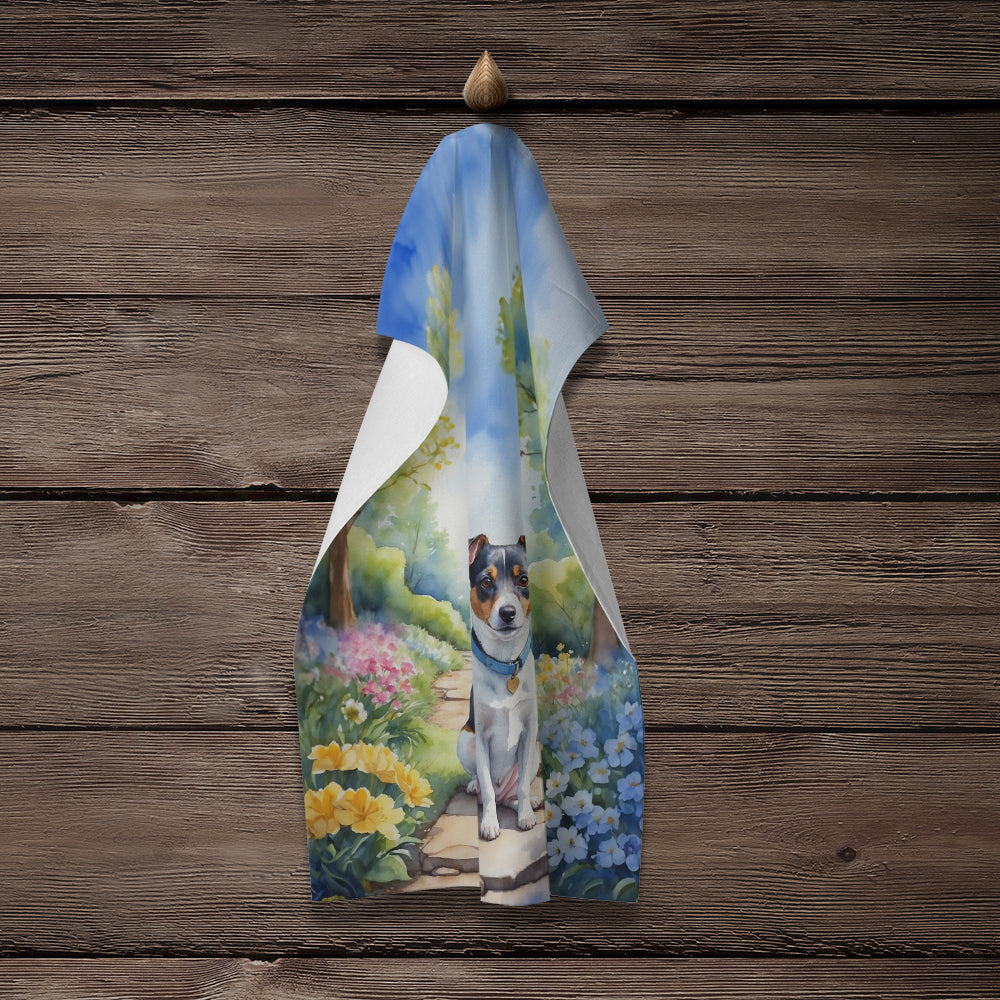 Jack Russell Terrier Spring Path Kitchen Towel Velour Plush Front and Cotton Loop Back Machine Washable