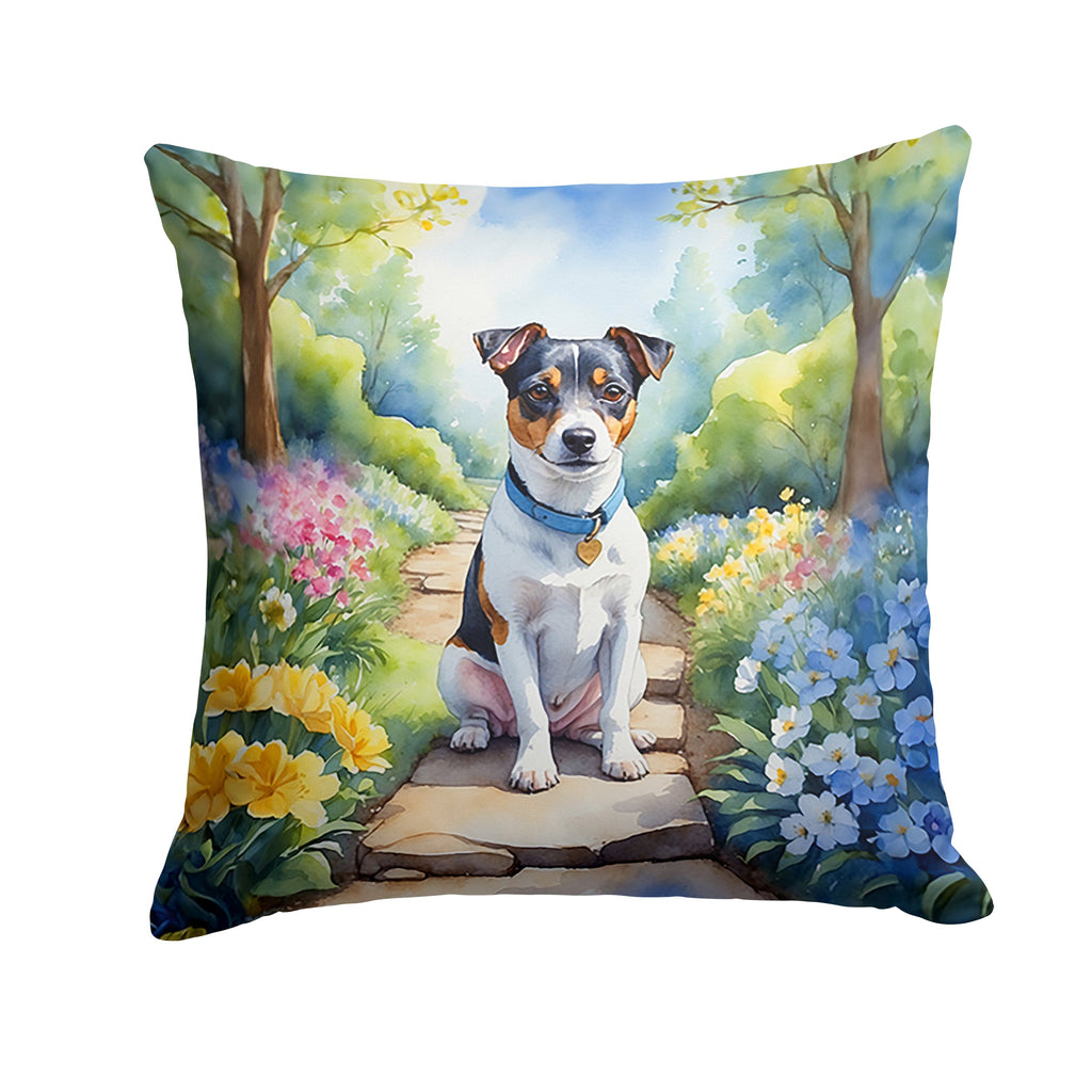 Jack Russell Terrier Spring Path Decorative Throw Pillow 18x18 Indoor Outdoor Accent Cushion, Fabric Cover with Insert for Sofa, Bed, Porch & Living Room