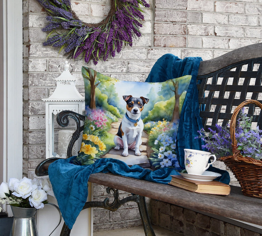 Jack Russell Terrier Spring Path Decorative Throw Pillow 18x18 Indoor Outdoor Accent Cushion, Fabric Cover with Insert for Sofa, Bed, Porch & Living Room