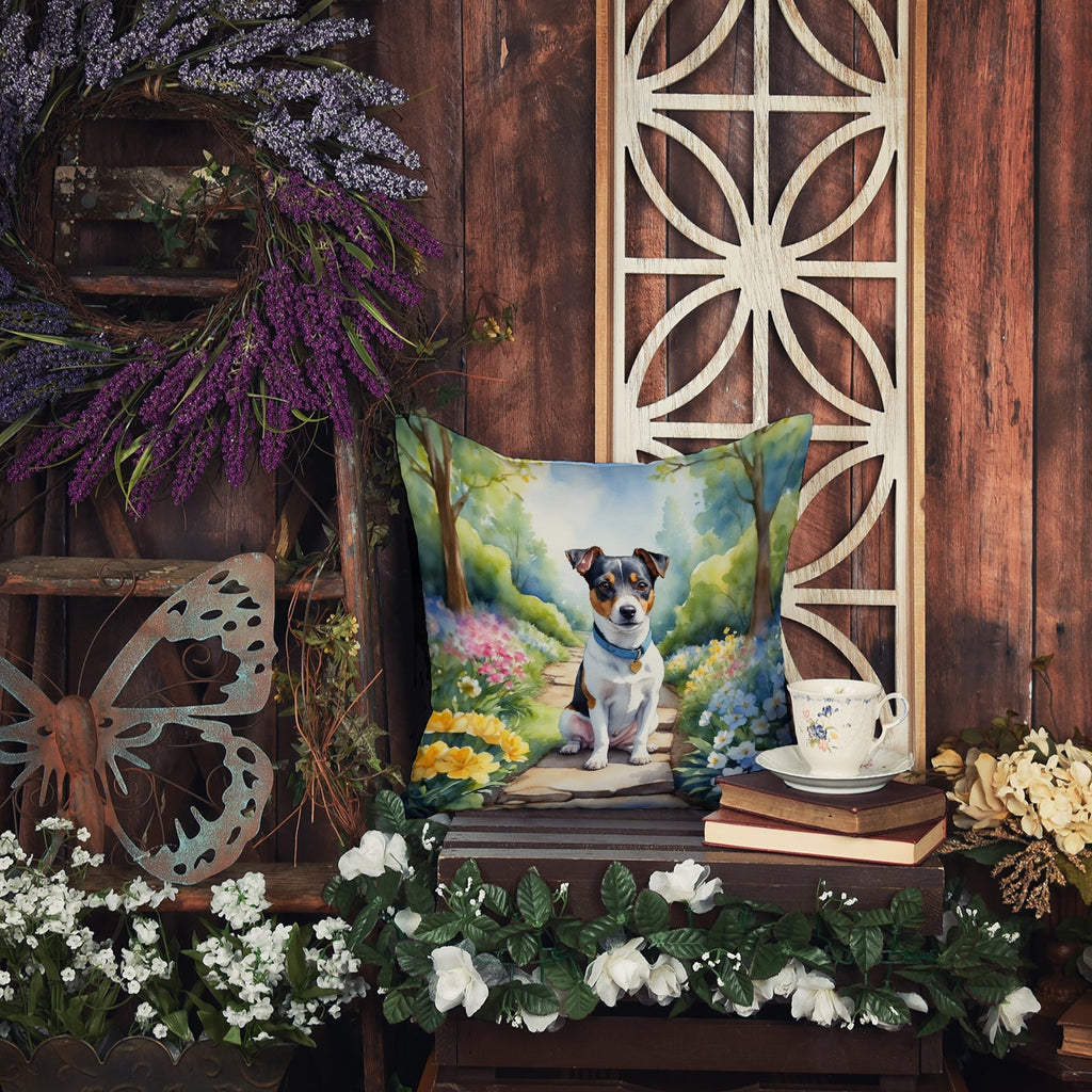 Jack Russell Terrier Spring Path Decorative Throw Pillow 18x18 Indoor Outdoor Accent Cushion, Fabric Cover with Insert for Sofa, Bed, Porch & Living Room