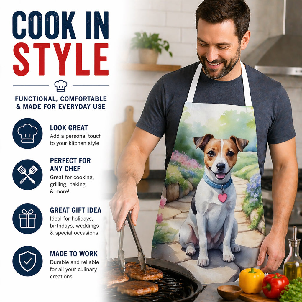 Jack Russell Terrier Spring Path Apron Cooking Kitchen Server Baking Crafts Gardening for Adult Women Men, Unisex, Large, Multicolor