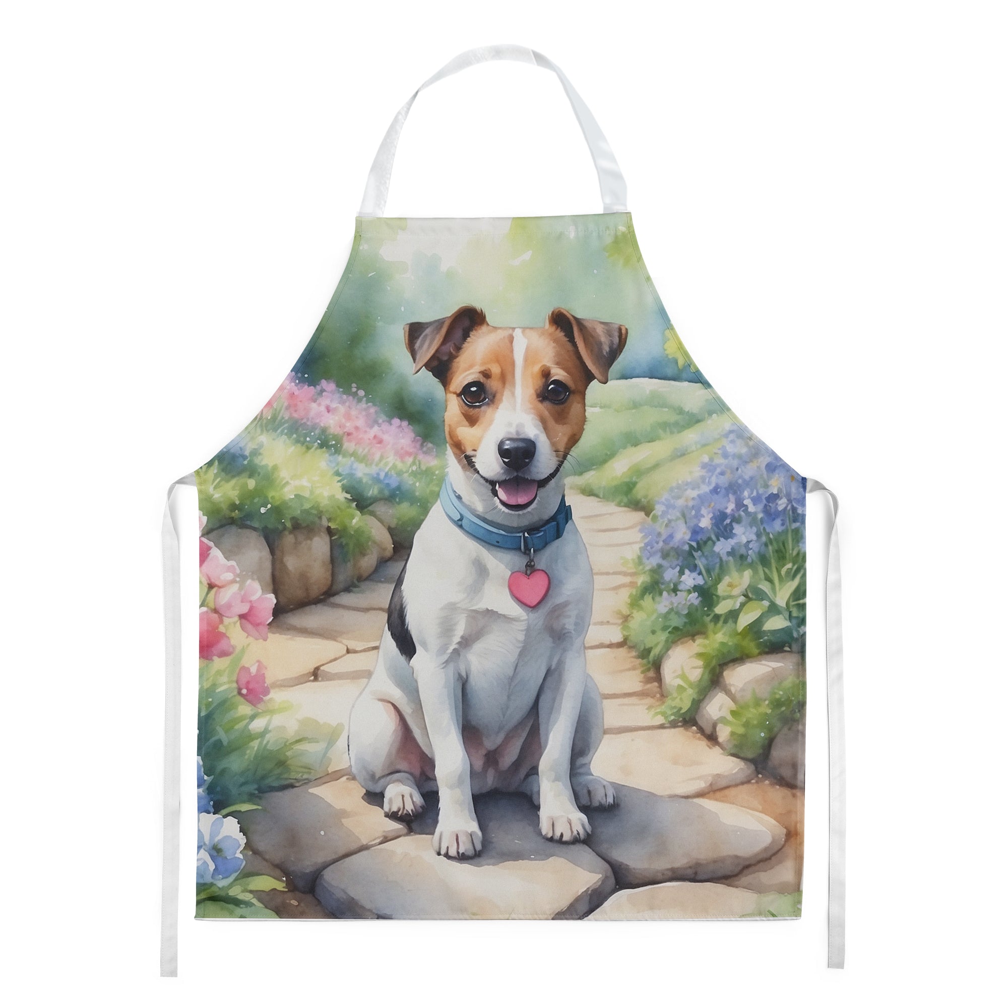 Jack Russell Terrier Spring Path Apron Cooking Kitchen Server Baking Crafts Gardening for Adult Women Men, Unisex, Large, Multicolor