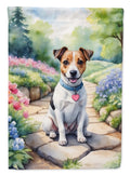 Jack Russell Terrier Spring Path House Flag 28x40 Porch Sleeve Pole Decorative Outside Yard Banner Artwork Wall Hanging, Polyester