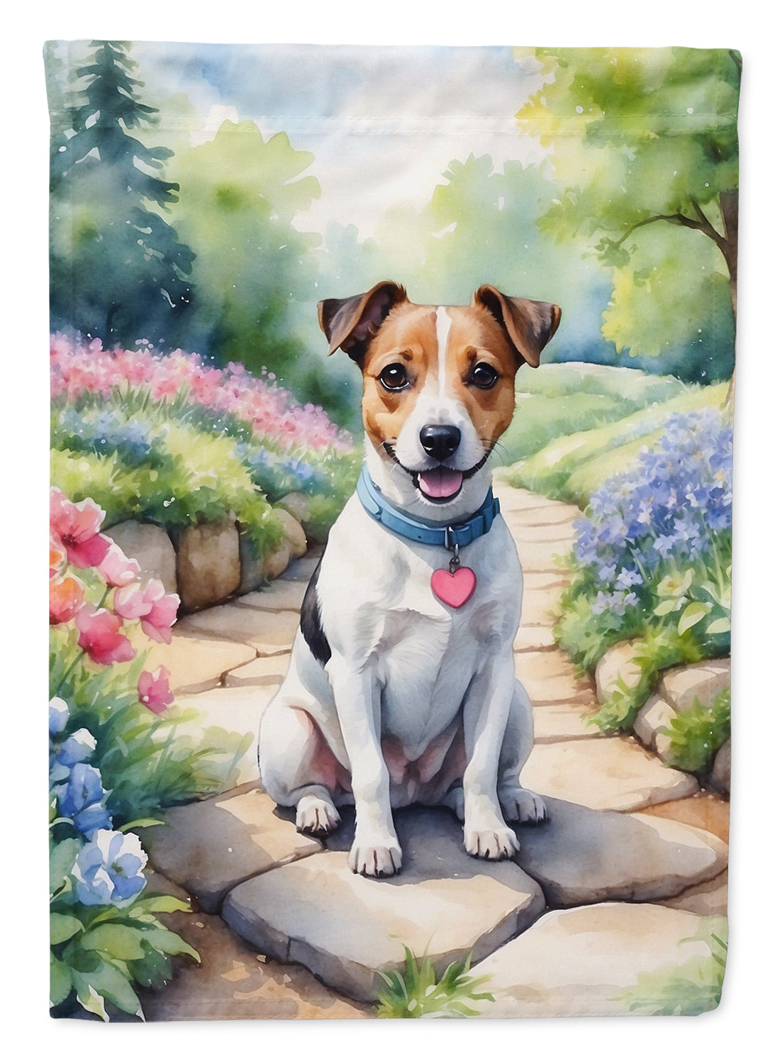 Jack Russell Terrier Spring Path House Flag 28x40 Porch Sleeve Pole Decorative Outside Yard Banner Artwork Wall Hanging, Polyester