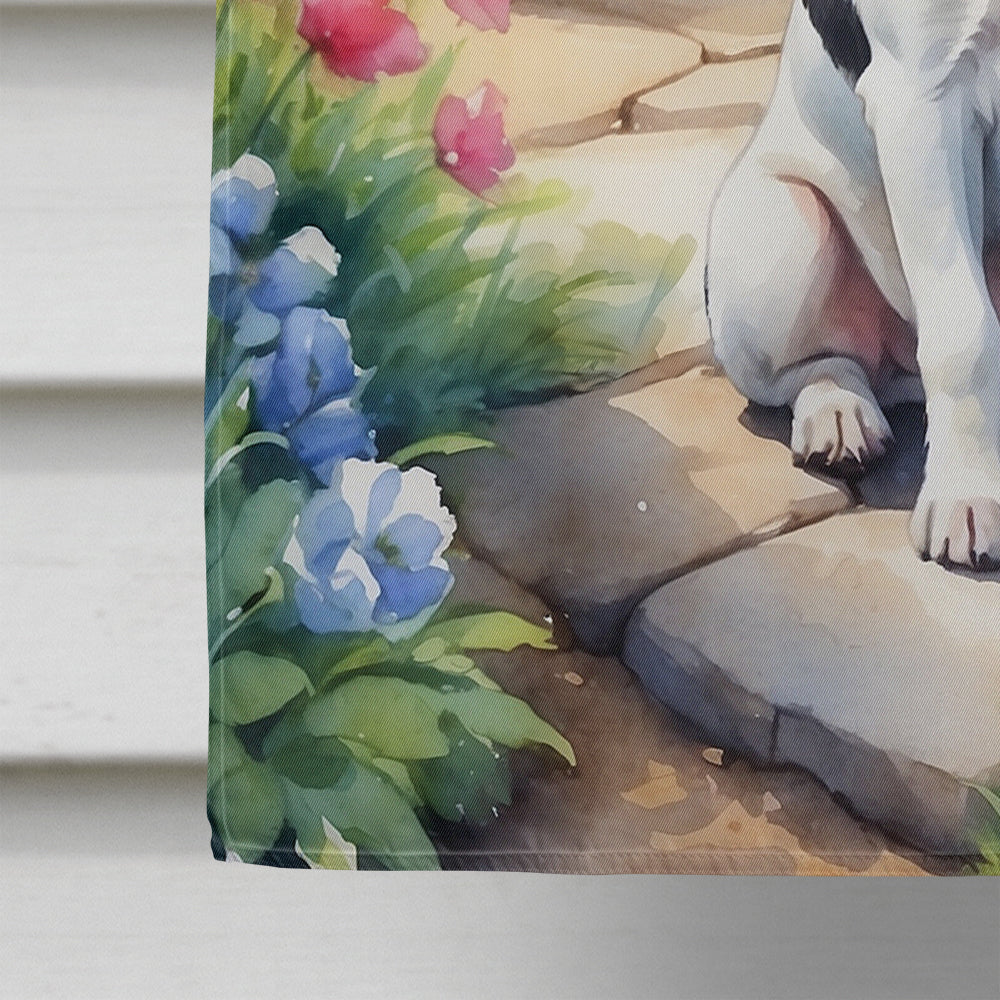 Jack Russell Terrier Spring Path House Flag 28x40 Porch Sleeve Pole Decorative Outside Yard Banner Artwork Wall Hanging, Polyester