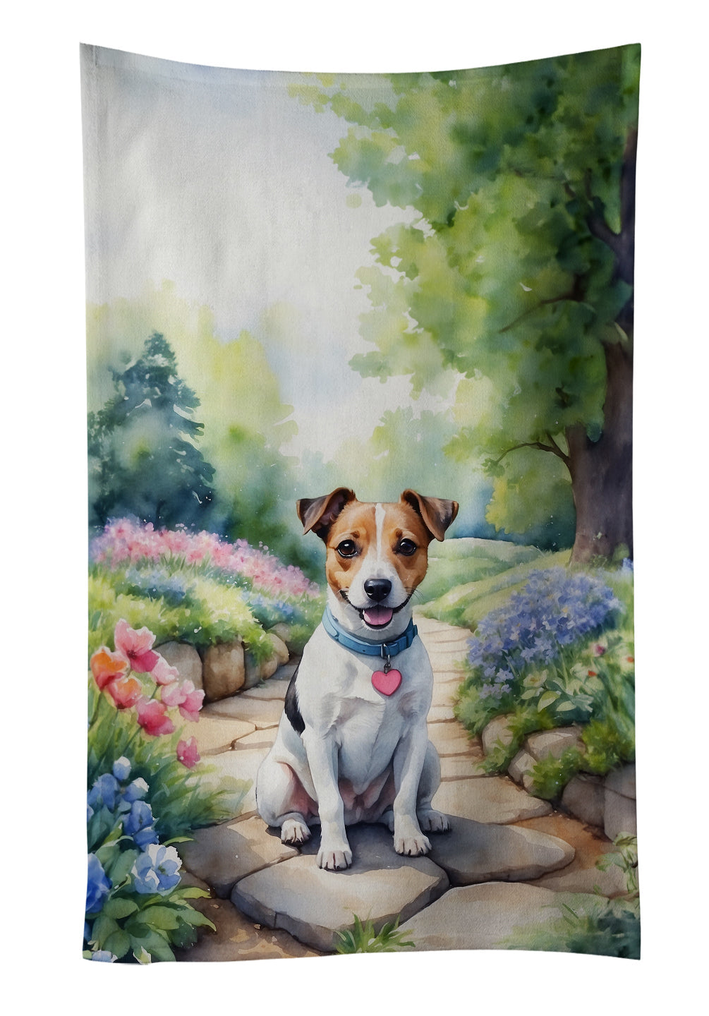 Jack Russell Terrier Spring Path Kitchen Towel Velour Plush Front and Cotton Loop Back Machine Washable