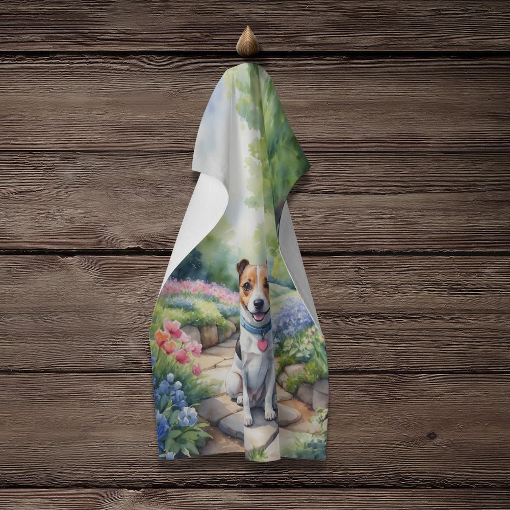 Jack Russell Terrier Spring Path Kitchen Towel Velour Plush Front and Cotton Loop Back Machine Washable