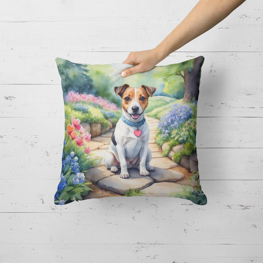 Jack Russell Terrier Spring Path Decorative Throw Pillow 18x18 Indoor Outdoor Accent Cushion, Fabric Cover with Insert for Sofa, Bed, Porch & Living Room