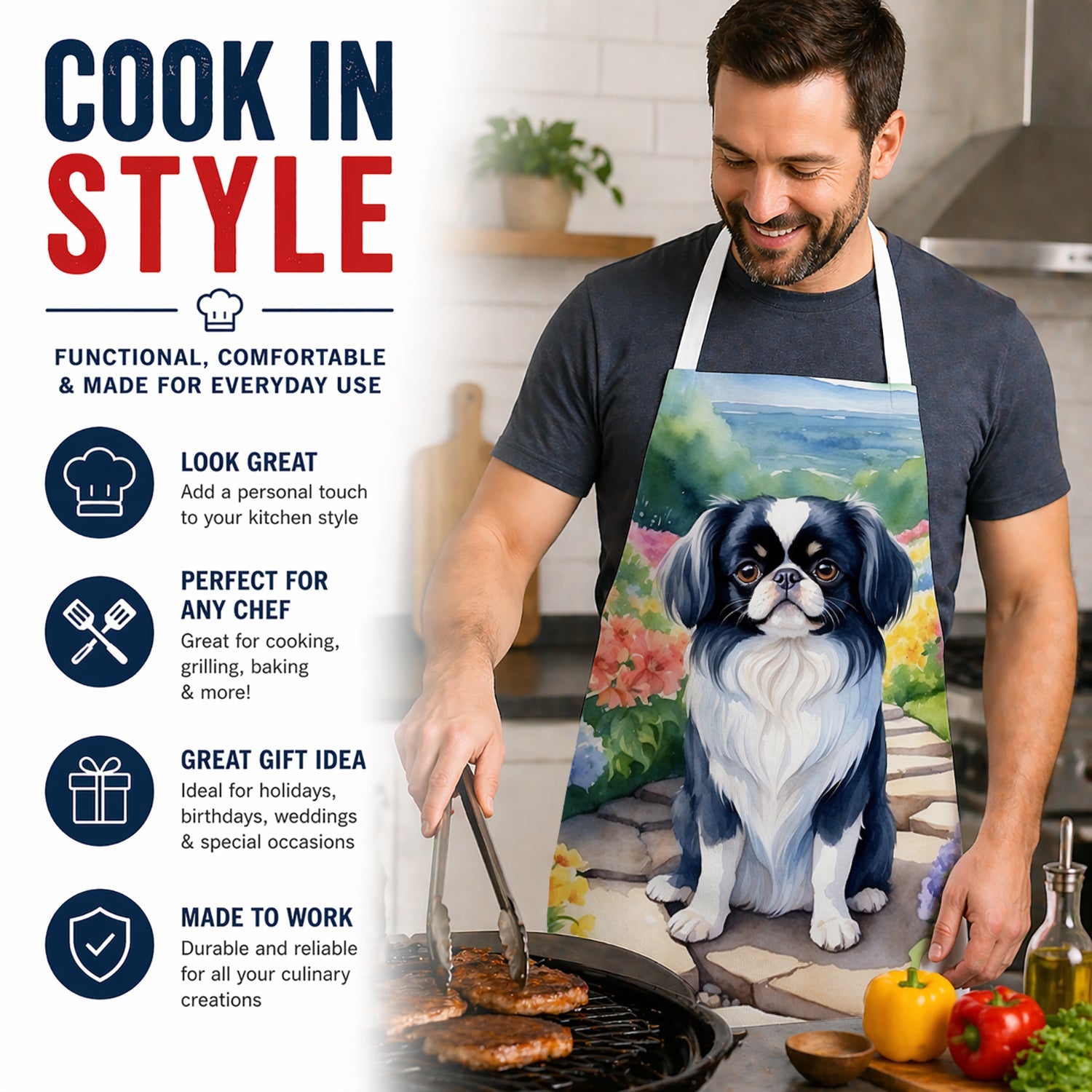 Japanese Chin Spring Path Apron Cooking Kitchen Server Baking Crafts Gardening for Adult Women Men, Unisex, Large, Multicolor