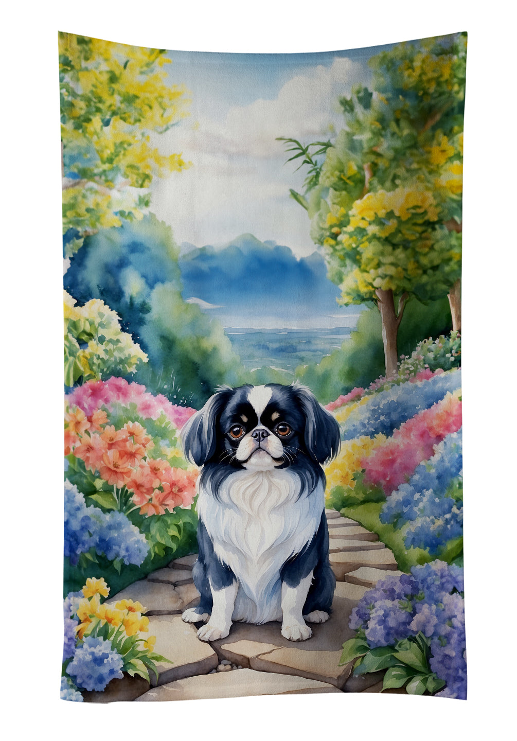 Japanese Chin Spring Path Kitchen Towel Velour Plush Front and Cotton Loop Back Machine Washable