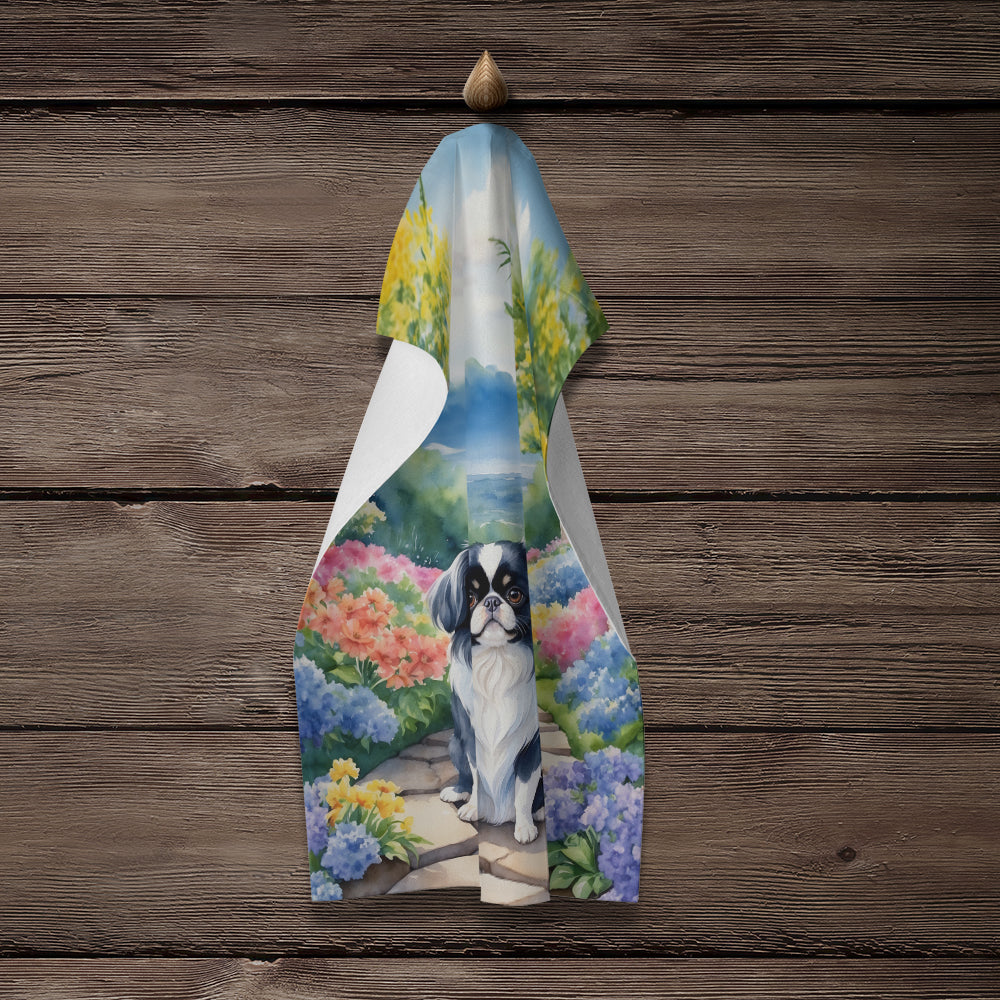 Japanese Chin Spring Path Kitchen Towel Velour Plush Front and Cotton Loop Back Machine Washable