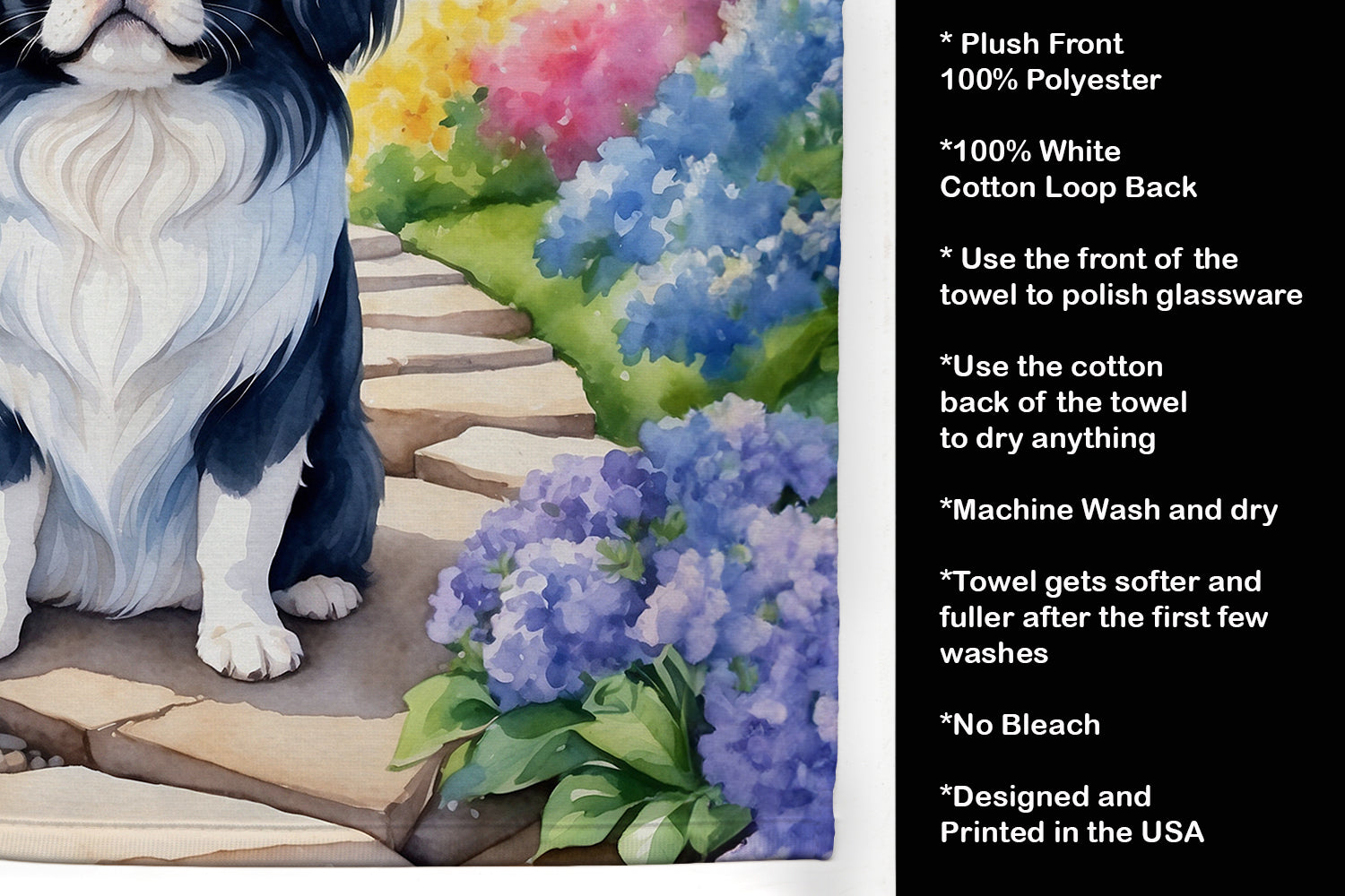 Japanese Chin Spring Path Kitchen Towel Velour Plush Front and Cotton Loop Back Machine Washable