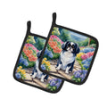 Japanese Chin Spring Path Pot Holder Set of 2 Heat Resistant Quilted Hot Pads 7.5 x 7.5 Inch, Insulated Kitchen Trivets for Cooking & Baking