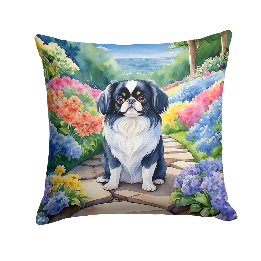 Japanese Chin Spring Path Decorative Throw Pillow 18x18 Indoor Outdoor Accent Cushion, Fabric Cover with Insert for Sofa, Bed, Porch & Living Room