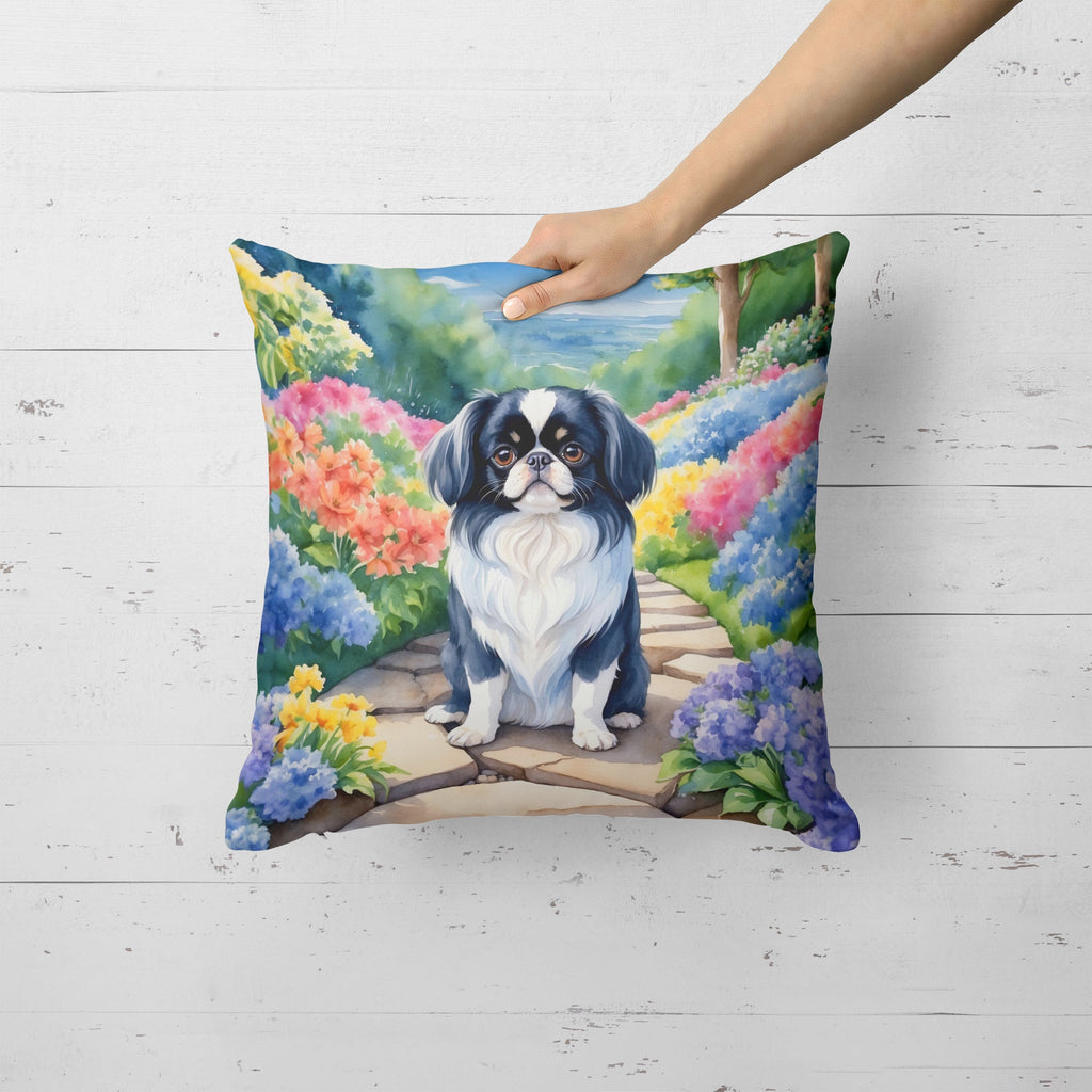 Japanese Chin Spring Path Decorative Throw Pillow 18x18 Indoor Outdoor Accent Cushion, Fabric Cover with Insert for Sofa, Bed, Porch & Living Room