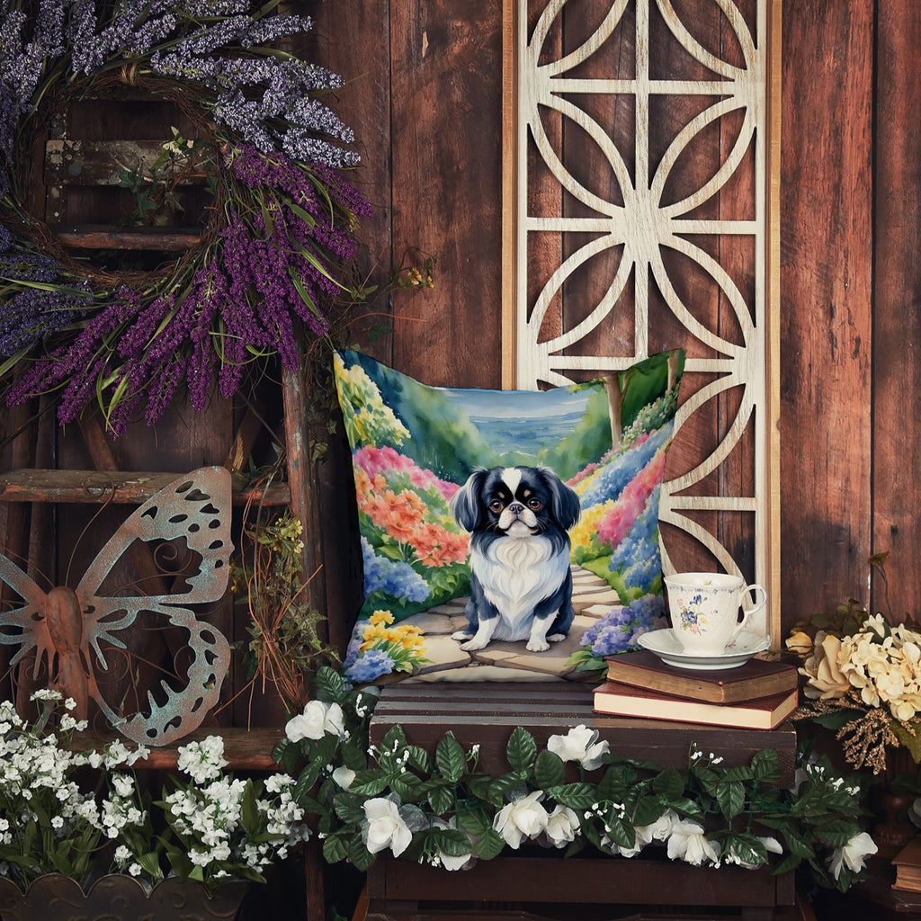 Japanese Chin Spring Path Decorative Throw Pillow 18x18 Indoor Outdoor Accent Cushion, Fabric Cover with Insert for Sofa, Bed, Porch & Living Room