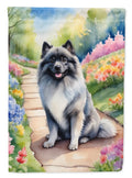 Keeshond Spring Path House Flag 28x40 Porch Sleeve Pole Decorative Outside Yard Banner Artwork Wall Hanging, Polyester