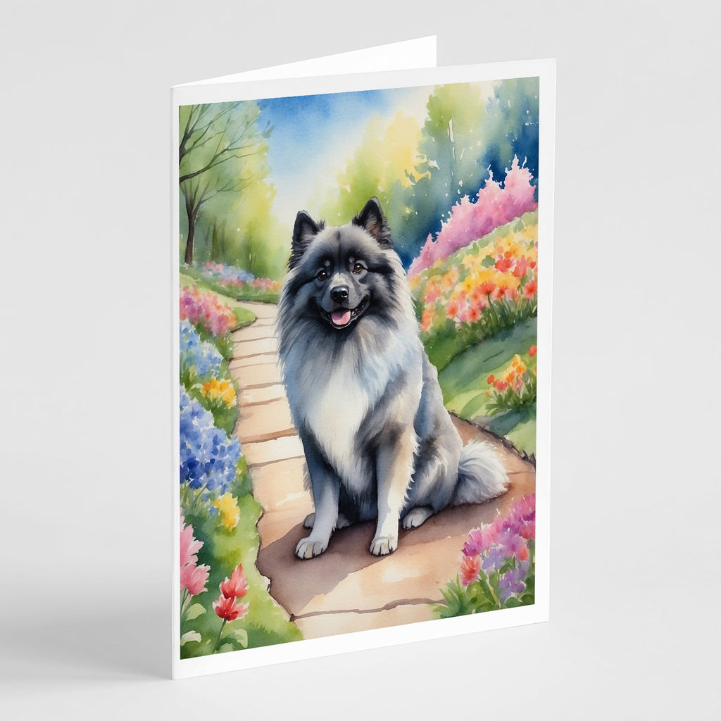 Keeshond Spring Path Greeting Cards Pack of 8 Blank Cards with Envelopes Whimsical A7 Size 5x7