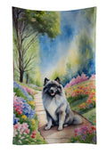 Keeshond Spring Path Kitchen Towel Velour Plush Front and Cotton Loop Back Machine Washable