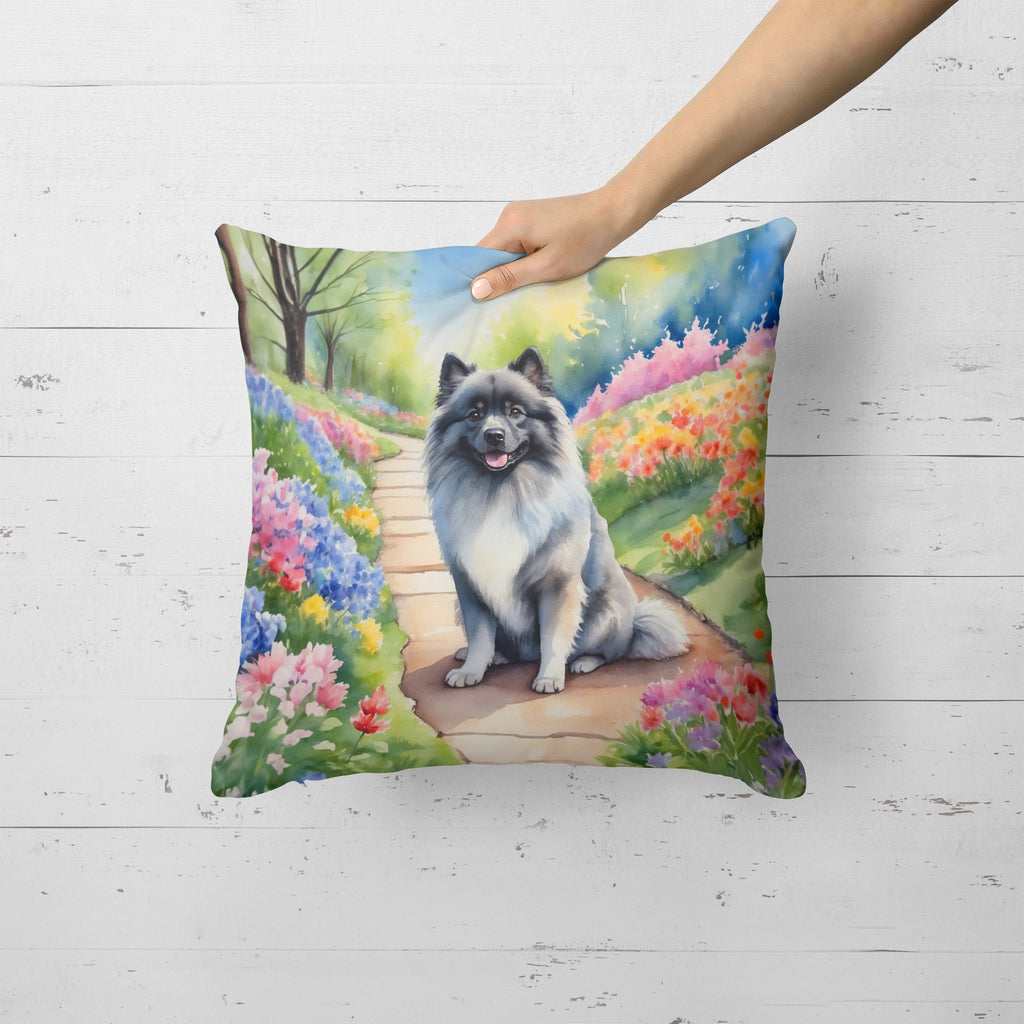 Keeshond Spring Path Decorative Throw Pillow 18x18 Indoor Outdoor Accent Cushion, Fabric Cover with Insert for Sofa, Bed, Porch & Living Room
