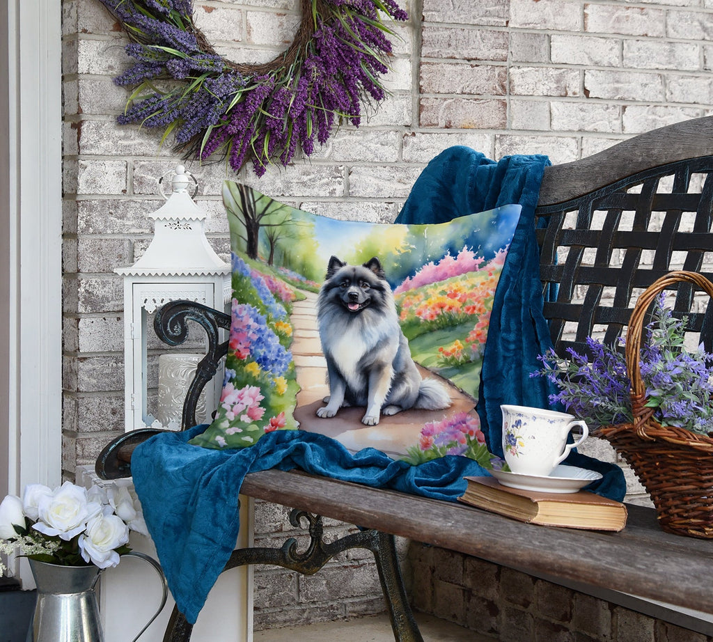 Keeshond Spring Path Decorative Throw Pillow 18x18 Indoor Outdoor Accent Cushion, Fabric Cover with Insert for Sofa, Bed, Porch & Living Room
