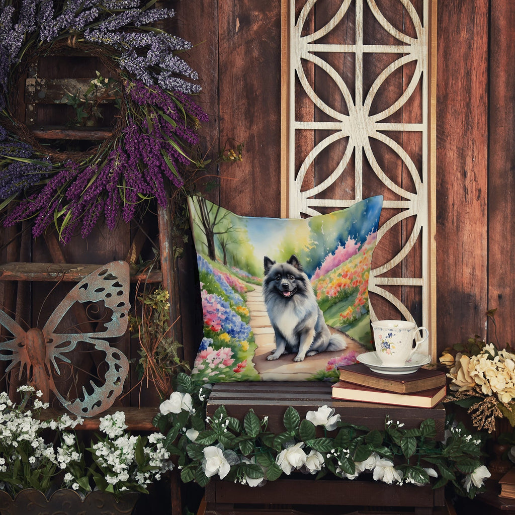 Keeshond Spring Path Decorative Throw Pillow 18x18 Indoor Outdoor Accent Cushion, Fabric Cover with Insert for Sofa, Bed, Porch & Living Room