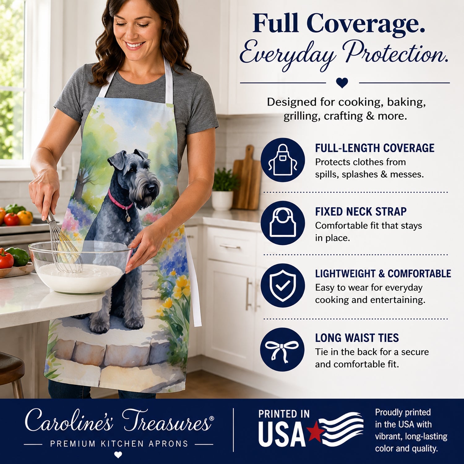 Kerry Blue Terrier Spring Path Apron Cooking Kitchen Server Baking Crafts Gardening for Adult Women Men, Unisex, Large, Multicolor