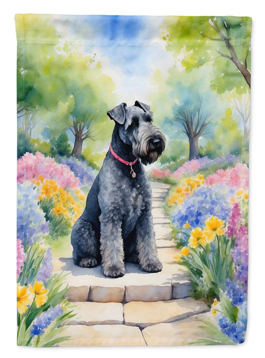 Kerry Blue Terrier Spring Path House Flag 28x40 Porch Sleeve Pole Decorative Outside Yard Banner Artwork Wall Hanging, Polyester