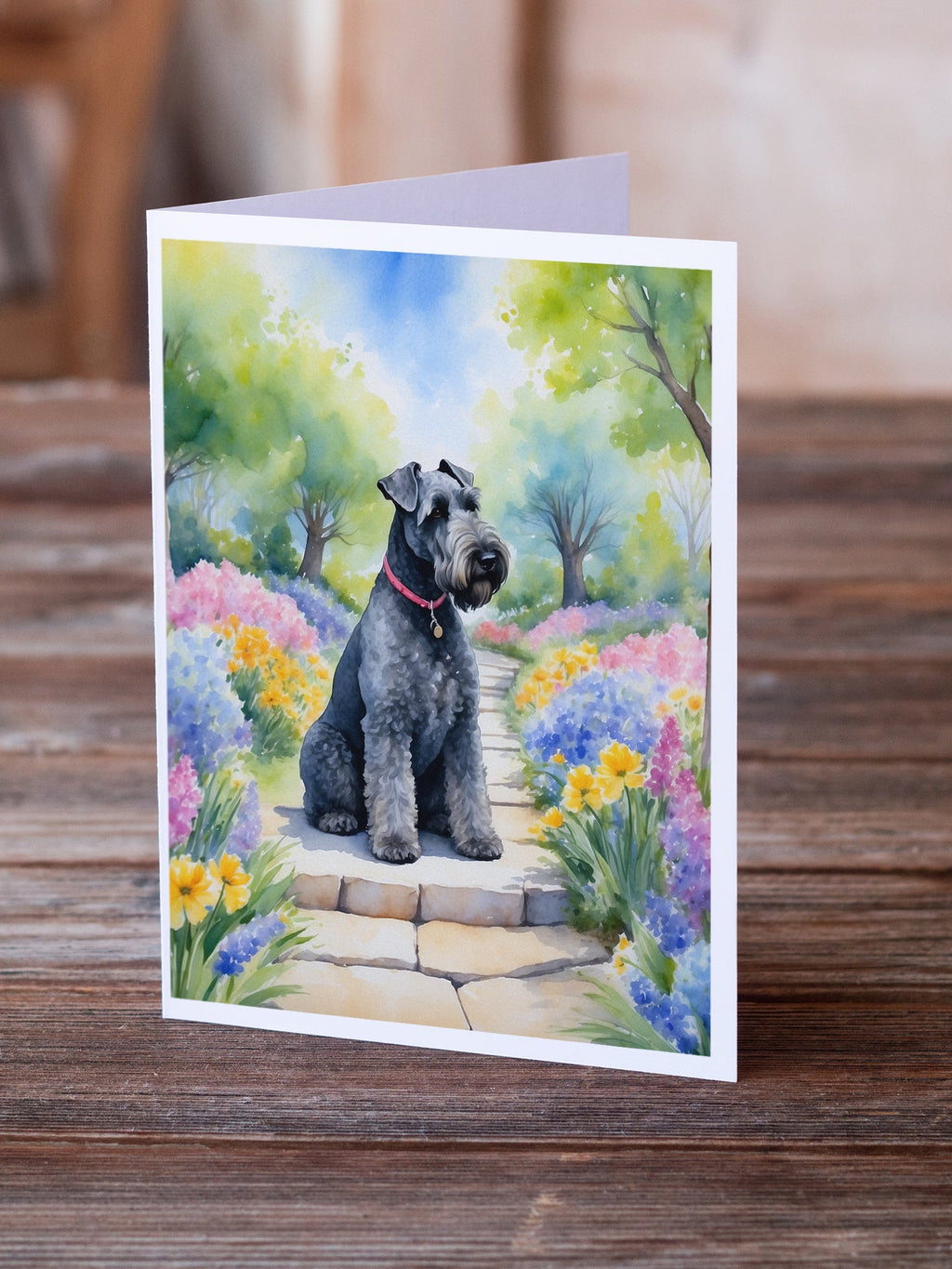 Kerry Blue Terrier Spring Path Greeting Cards Pack of 8 Blank Cards with Envelopes Whimsical A7 Size 5x7