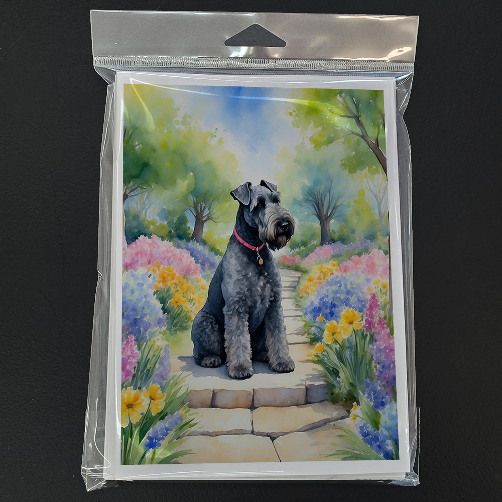 Kerry Blue Terrier Spring Path Greeting Cards Pack of 8 Blank Cards with Envelopes Whimsical A7 Size 5x7