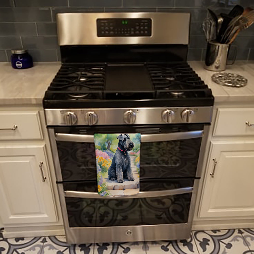 Kerry Blue Terrier Spring Path Kitchen Towel Velour Plush Front and Cotton Loop Back Machine Washable