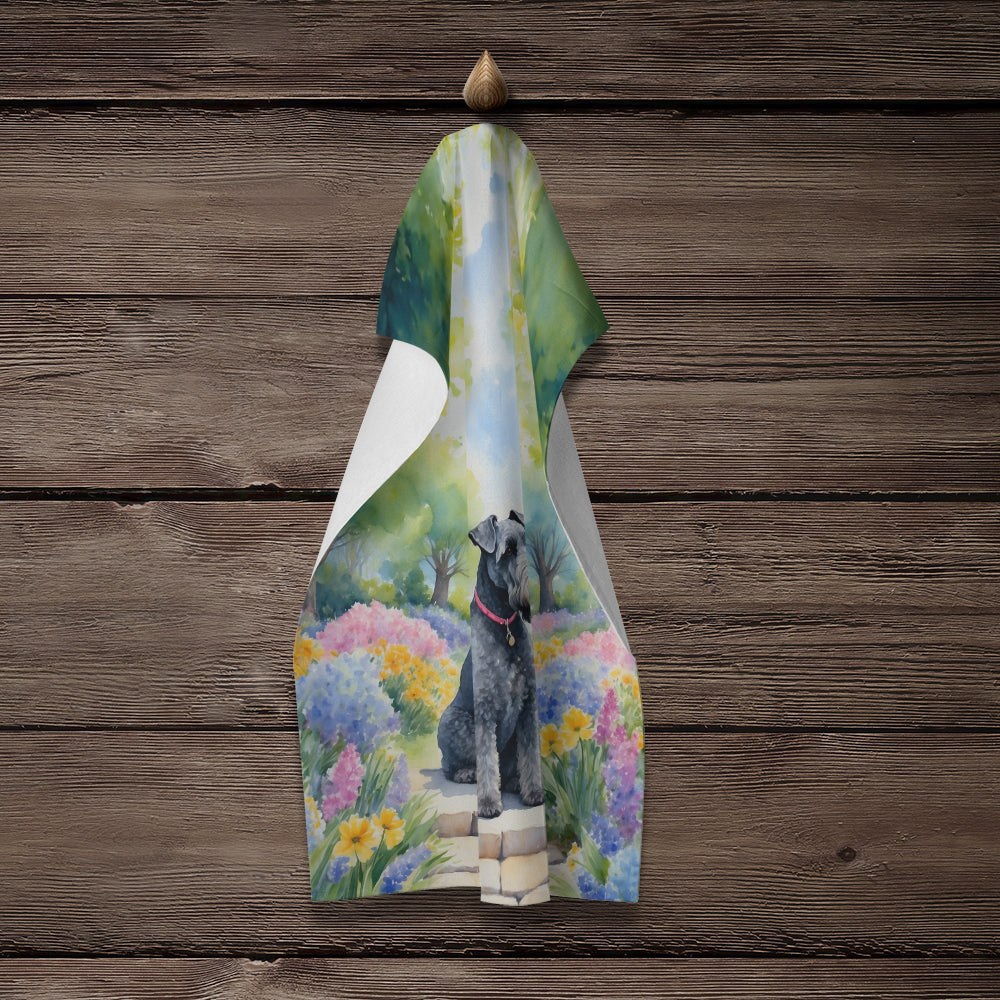Kerry Blue Terrier Spring Path Kitchen Towel Velour Plush Front and Cotton Loop Back Machine Washable