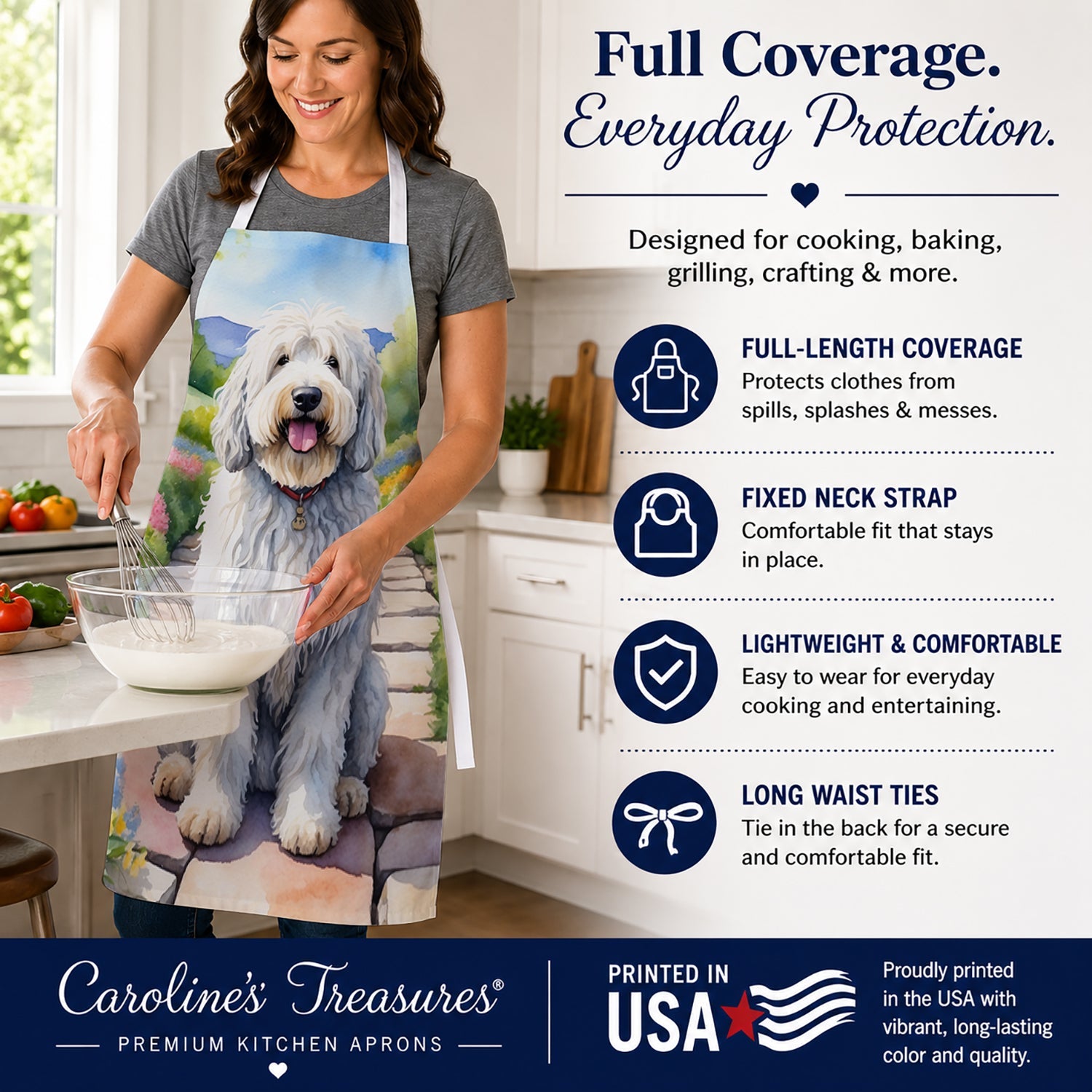Komondor Spring Path Apron Cooking Kitchen Server Baking Crafts Gardening for Adult Women Men, Unisex, Large, Multicolor