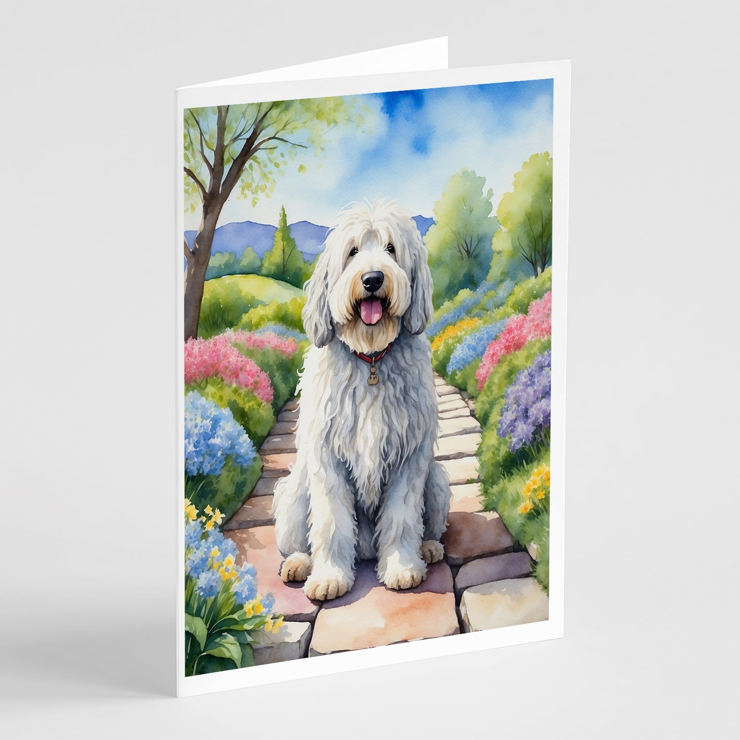 Komondor Spring Path Greeting Cards Pack of 8 Blank Cards with Envelopes Whimsical A7 Size 5x7