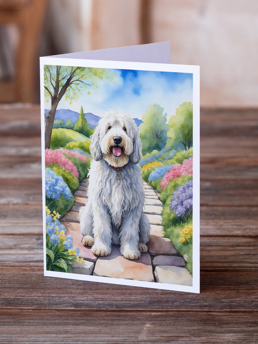 Komondor Spring Path Greeting Cards Pack of 8 Blank Cards with Envelopes Whimsical A7 Size 5x7