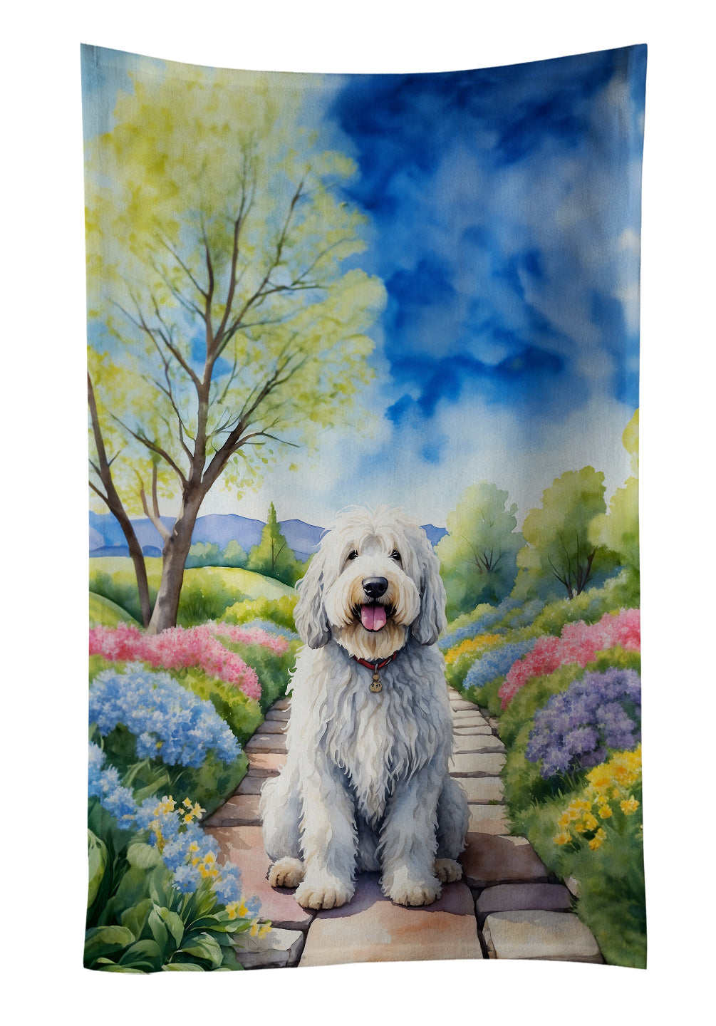 Komondor Spring Path Kitchen Towel Velour Plush Front and Cotton Loop Back Machine Washable