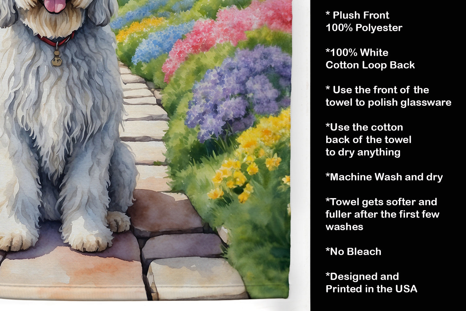 Komondor Spring Path Kitchen Towel Velour Plush Front and Cotton Loop Back Machine Washable