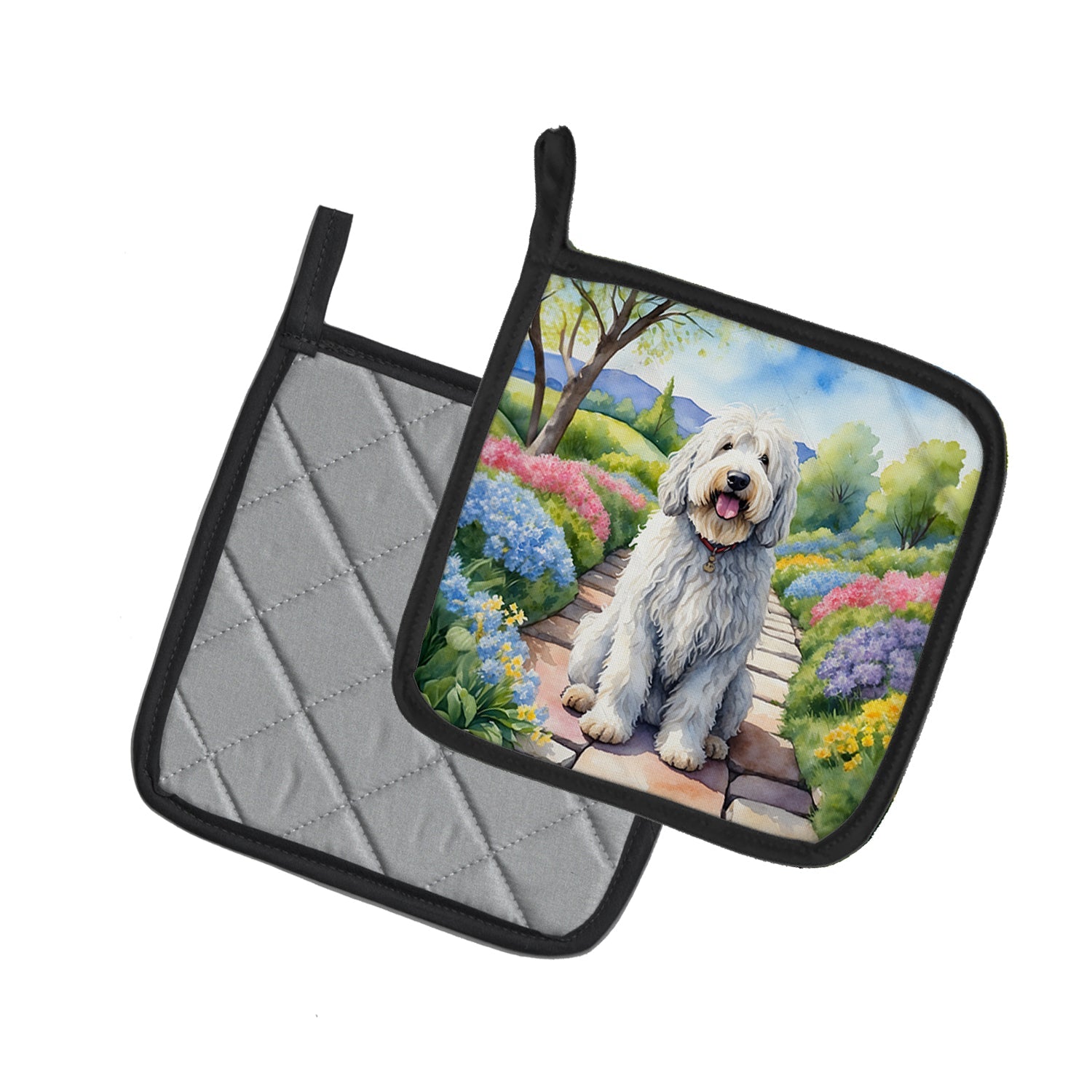 Komondor Spring Path Pot Holder Set of 2 Heat Resistant Quilted Hot Pads 7.5 x 7.5 Inch, Insulated Kitchen Trivets for Cooking & Baking